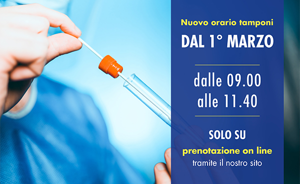 NUOVO ORARIO TAMPONI | Dal 1° Marzo